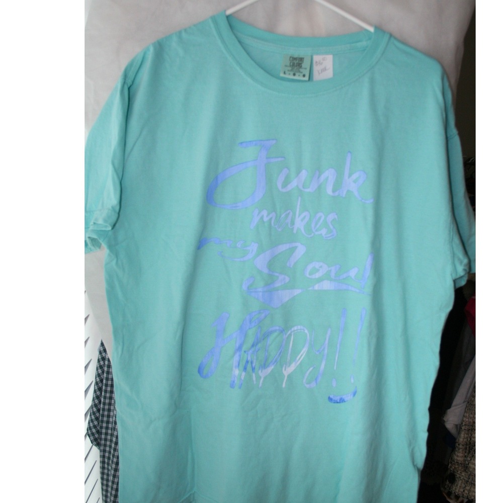 Junk Makes My Soul Happy Comfort Colors Graphic T-Shirt Aqua Green Large